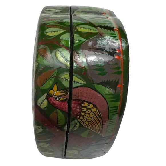 Vintage India paper Mâché trinket heart shape box Bird Tree hand painted signed - Picture 7 of 15